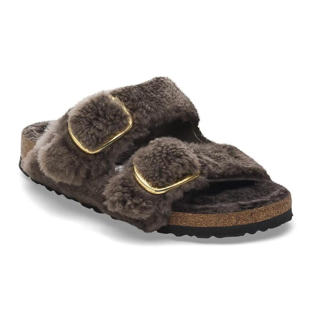 NEW BIRKENSTOCK women's arizona big buckle teddy river logo sandal in concrete g